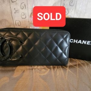 💟SOLD💟  Authentic CHANEL Combon Line Lambskin Leather Long Zip Around Wallet